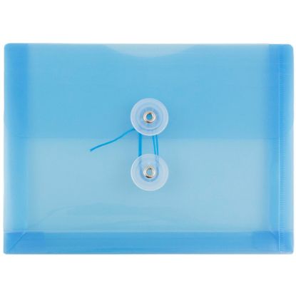 Picture of JAM Paper Index Booklet Plastic Envelopes, 5 1/2in x 7 1/2in, Button & String Closure, Blue, Pack Of 12