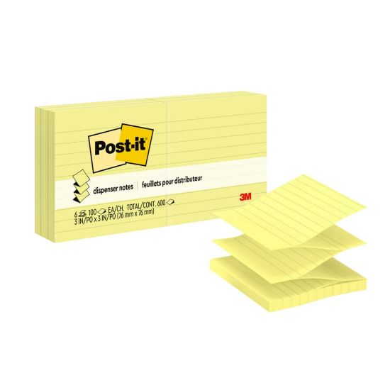 Picture of Post-it Pop Up Notes, 3 in x 3 in, 6 Pads, 100 Sheets/Pad, Clean Removal, Canary Yellow, Lined