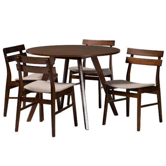 Picture of Baxton Studio Eiko Dining Set, 29-1/2inH x 39-7/16inW x 39-7/16inD, Light Beige/Walnut