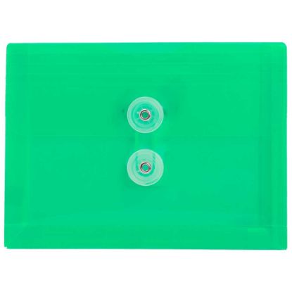 Picture of JAM Paper Index Booklet Plastic Envelopes, 5 1/2in x 7 1/2in, Button & String Closure, Green, Pack Of 12