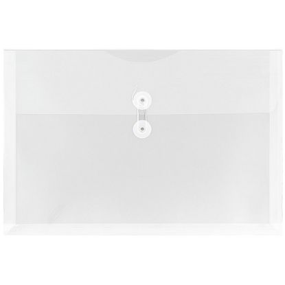 Picture of JAM Paper Plastic Booklet Envelopes, Legal-Size, 9 3/4in x 14 1/2in, Button & String, Clear, Pack Of 12