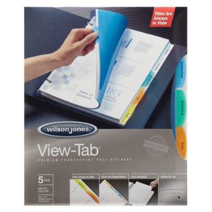 Picture of Wilson Jones View-Tab Transparent Dividers, 5-Tab, Square, Multicolor, Pack Of 5 Sets