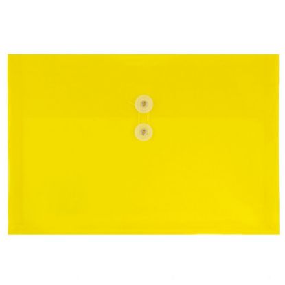 Picture of JAM Paper Plastic Booklet Envelopes, Legal-Size, 9 3/4in x 14 1/2in, Button & String Closure, Yellow, Pack Of 12