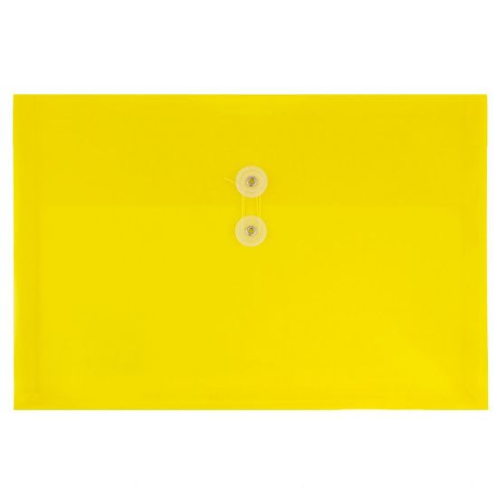 Picture of JAM Paper Plastic Booklet Envelopes, Legal-Size, 9 3/4in x 14 1/2in, Button & String Closure, Yellow, Pack Of 12