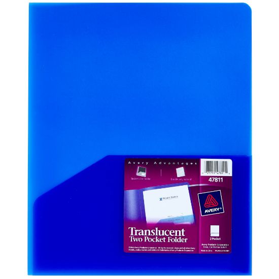 Picture of Avery Translucent Two Pocket Water Resistant Folder, 8-1/2in x 11in, Blue, 1 Folder