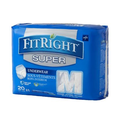 Picture of FitRight Super Protective Underwear, Medium, 28 - 40in, White, Pack Of 20