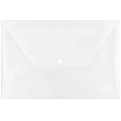 Picture of JAM Paper Plastic Booklet Envelopes, Legal Size, 9 1/2in x 14 1/2in, Snap Closure, Clear, Pack Of 12