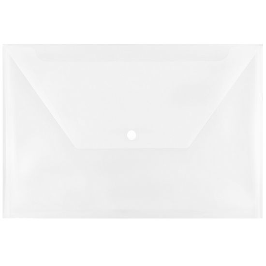 Picture of JAM Paper Plastic Booklet Envelopes, Legal Size, 9 1/2in x 14 1/2in, Snap Closure, Clear, Pack Of 12