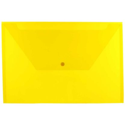 Picture of JAM Paper Plastic Booklet Envelopes, Legal Size, 9 3/4in x 14 1/2in, Snap Closure, Yellow, Pack Of 12