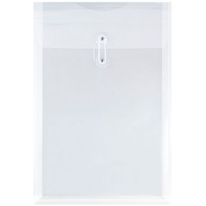 Picture of JAM Paper Open-End Plastic Envelopes, Legal-Size, 9 3/4in x 14 1/2in, Button & String Closure, Clear, Pack Of 12