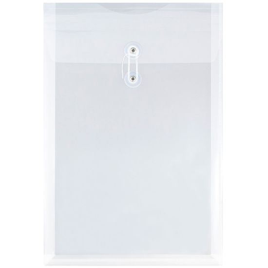 Picture of JAM Paper Open-End Plastic Envelopes, Legal-Size, 9 3/4in x 14 1/2in, Button & String Closure, Clear, Pack Of 12