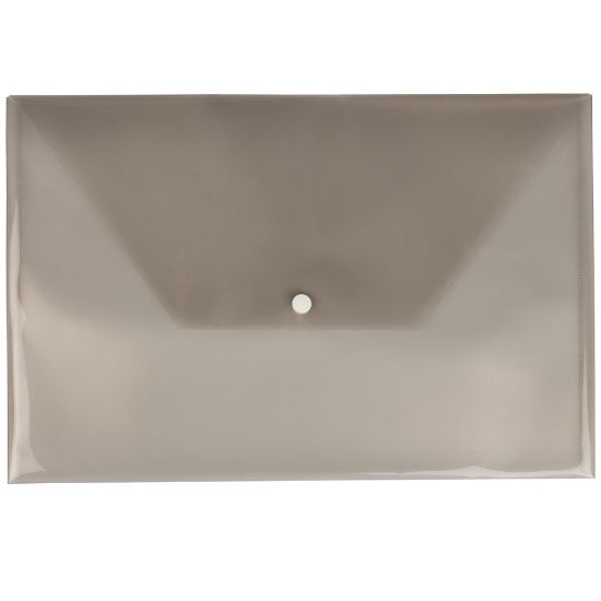 Picture of JAM Paper Plastic Booklet Envelopes, Legal Size, 9 3/4in x 14 1/2in, Snap Closure, Smoke Gray, Pack Of 12