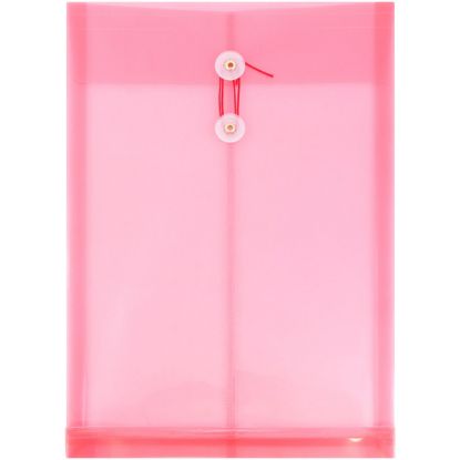 Picture of JAM Paper Open-End Plastic Envelopes, Legal-Size, 9 3/4in x 14 1/2in, Button & String Closure, Pink, Pack Of 12