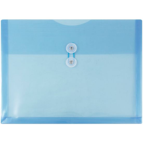 Picture of JAM Paper Booklet Plastic Envelopes, Letter-Size, 9 3/4in x 13in, Button & String Closure, Blue, Pack Of 12