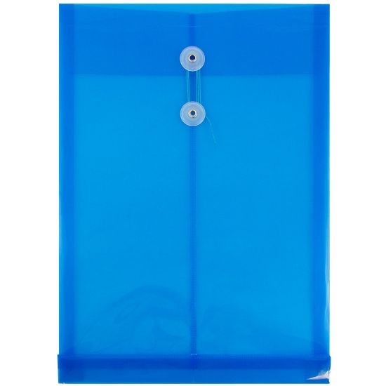 Picture of JAM Paper Open-End Plastic Envelopes, Legal-Size, 9 3/4in x 14 1/2in, Button & String Closure, Blue, Pack Of 12