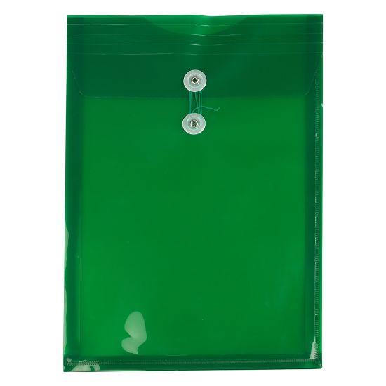 Picture of JAM Paper Open-End Plastic Envelopes, Legal-Size, 9 3/4in x 14 1/2in, Button & String Closure, Green, Pack Of 12