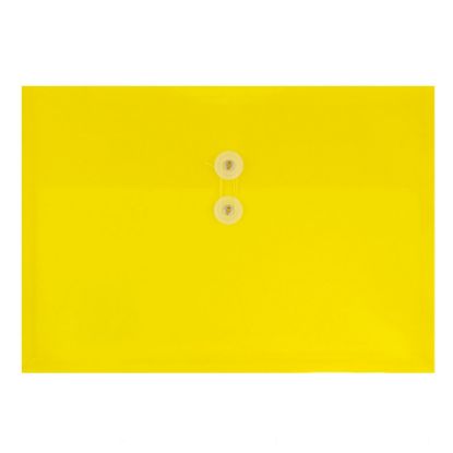 Picture of JAM Paper Booklet Plastic Envelopes, Letter-Size, 9 3/4in x 13in, Button & String Closure, Yellow, Pack Of 12