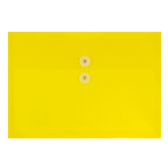 Picture of JAM Paper Booklet Plastic Envelopes, Letter-Size, 9 3/4in x 13in, Button & String Closure, Yellow, Pack Of 12