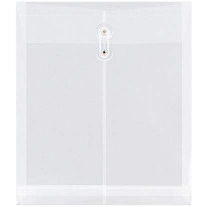 Picture of JAM Paper Open-End Plastic Envelopes, Letter-Size, 9 3/4in x 11 3/4in, Button & String Closure, Clear, Pack Of 12