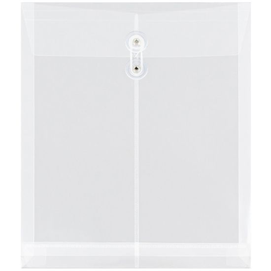 Picture of JAM Paper Open-End Plastic Envelopes, Letter-Size, 9 3/4in x 11 3/4in, Button & String Closure, Clear, Pack Of 12