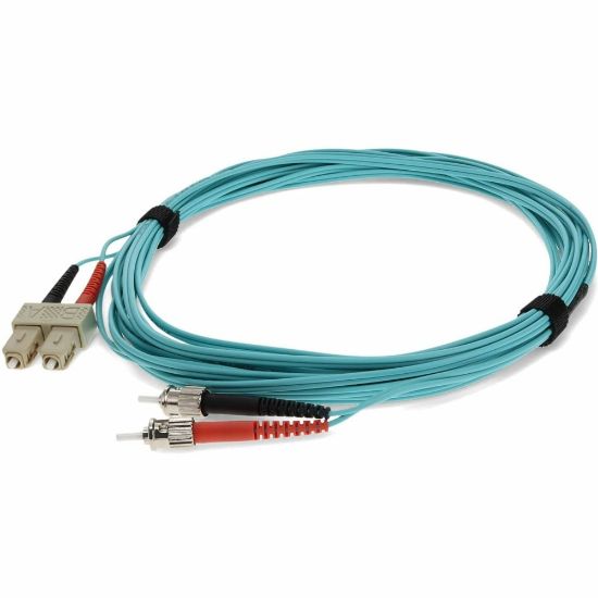 Picture of AddOn 4m SC (Male) to ST (Male) Aqua OM4 Duplex Fiber OFNR (Riser-Rated) Patch Cable - 100% compatible and guaranteed to work in OM4 and OM3 applications