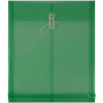 Picture of JAM Paper Open-End Plastic Envelopes, Letter-Size, 9 3/4in x 11 3/4in, Button & String Closure, Green, Pack Of 12