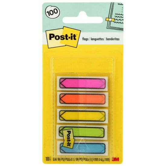 Picture of Post-it Notes Arrow Flags, 1-3/4in x 1/2in, Assorted Bright Colors, Pack Of 100 Flags