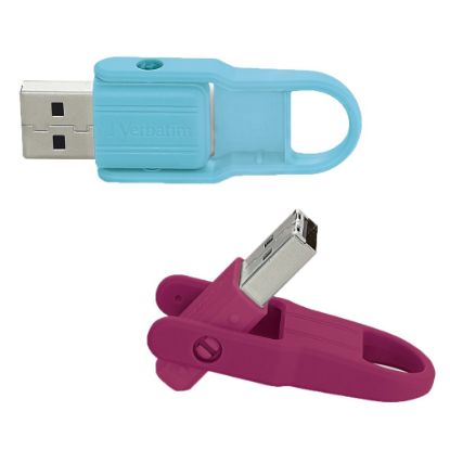 Picture of Verbatim Store"nFlip USB 2.0 Flash Drives, 16GB, Berry/Blue, Pack Of 2 Flash Drives, 70377