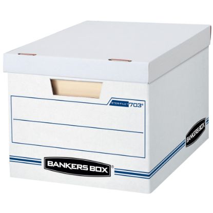 Picture of Bankers Box Stor/File Standard-Duty Storage Boxes With Lift-Off Lids And Built-In Handles, Letter/Legal Size, 10 x 12in x 15in, 60% Recycled, White/Blue, Pack Of 10