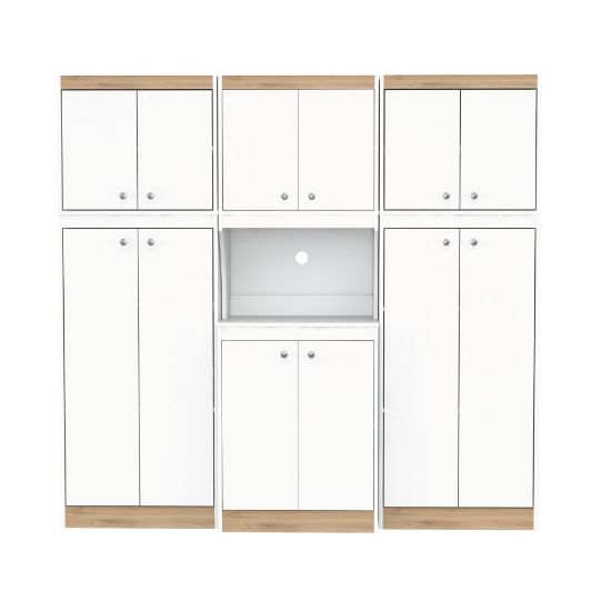 Picture of Inval Galley 3-Piece Kitchen Storage Cabinet System, 66-13/16inH x 70-7/8inW x 14-1/2inD, White/Vienes Oak