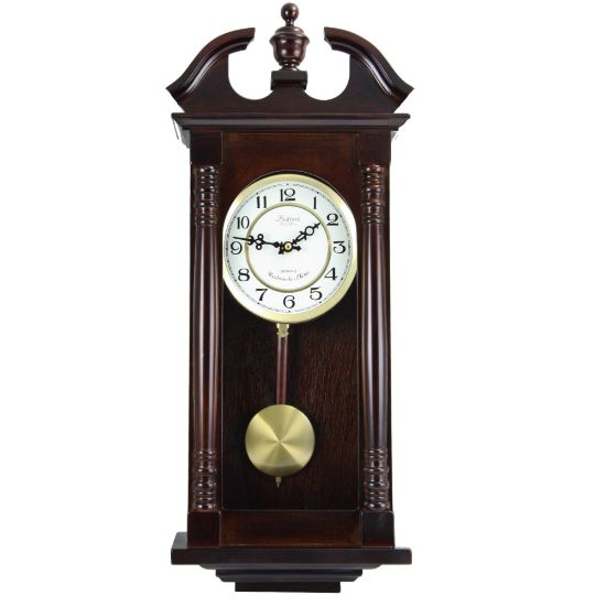 Picture of Bedford Clocks Wall Clock, 27-1/2inH x 11-3/4inW x 4-3/4inD, Cherry Oak