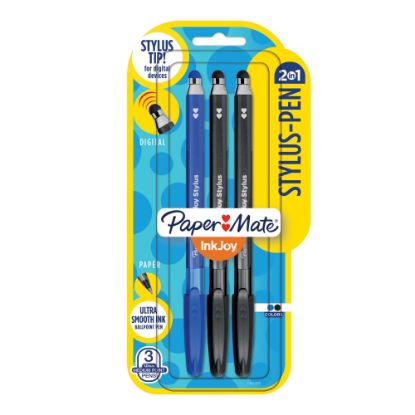 Picture of Paper Mate InkJoy 100ST 2-In-1 Ballpoint Stylus Pens, Bold Point, 1.0 mm, Assorted, Pack Of 3