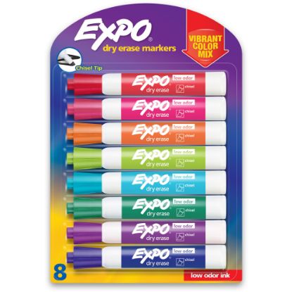 Picture of EXPO Low-Odor Dry-Erase Markers, Chisel Point, Assorted Vibrant Colors, Pack Of 8