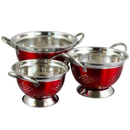 Picture of Oster Metaline 3-Piece Round Asian Colander Set, Metallic Red