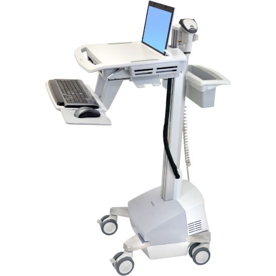 Picture of Ergotron StyleView EMR Cart with LCD Pivot, SLA Powered - 35 lb Capacity - 4 Casters - Plastic, Aluminum, Zinc Plated Steel - 22.4in Width x 31in Depth x 65.1in Height - Gray, White, Polished Aluminum