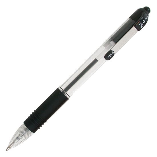 Picture of Zebra Pen Z-Grip Retractable Ballpoint Pens, Pack Of 12, Medium Point, 1.0 mm, Clear Barrel, Black Ink