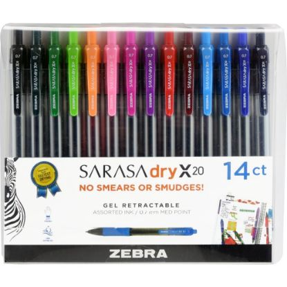 Picture of Zebra Pen SARASA Retractable Gel Pens, Pack Of 14, Medium Point, 0.7 mm, Clear Barrel, Assorted Ink Colors