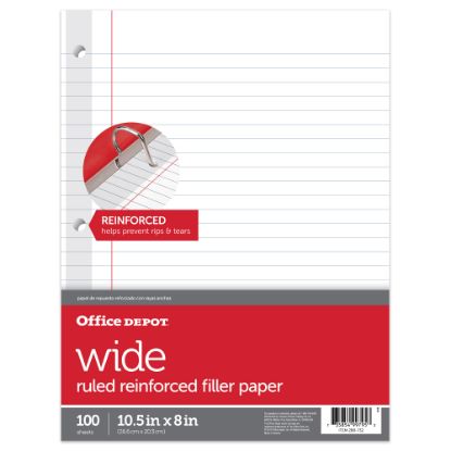 Picture of Office Depot Brand Reinforced Filler Paper, 8in x 10-1/2in, Wide Ruled, White, Pack Of 100 Sheets