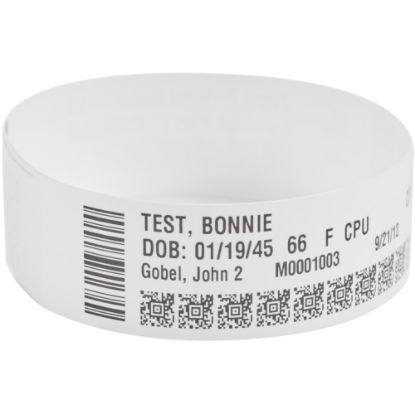 Picture of Zebra Wristband Polypropylene 1 x 11in Direct Thermal Zebra Z-Band Direct HC100 - 1in Width x 11in Length - 200/Roll - 1200 / Case - White, White