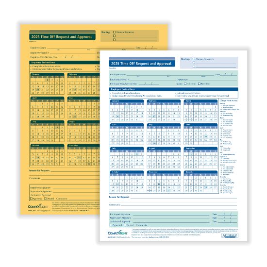 Picture of ComplyRight 2025 Time Off Request And Approval Forms, 2-Part, 8 1/2in x 11in, White, Pack Of 50