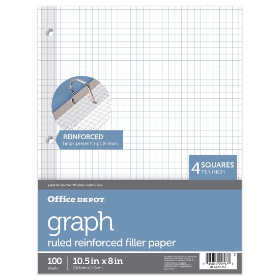 Picture of Office Depot Brand Reinforced Filler Paper, 8in x 10-1/2in, Quadrille Ruled, White, Pack Of 100 Sheets