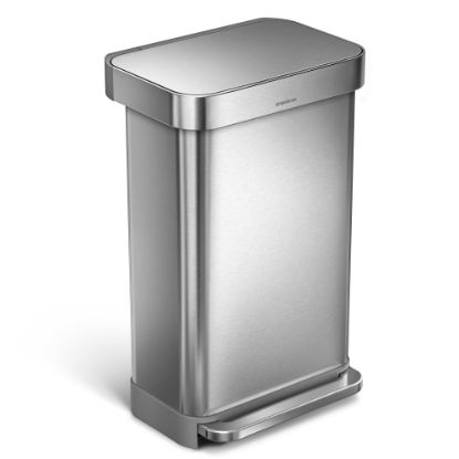 Picture of simplehuman Rectangular Step Can With Liner Pocket, 12 Gallons, Brushed Stainless Steel