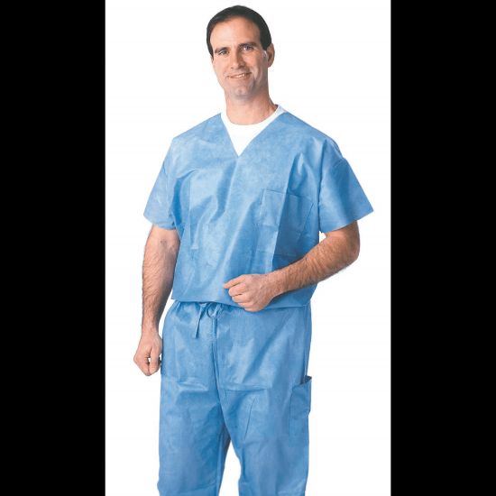 Picture of Medline Disposable Scrub Shirts, Large, Blue, Case Of 30