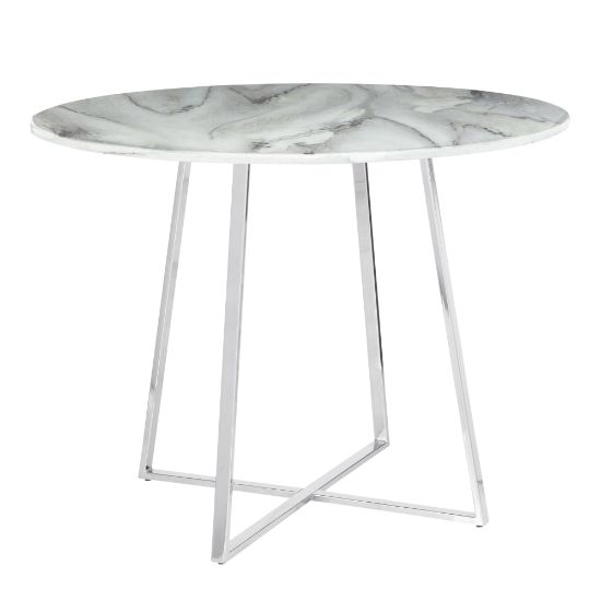 Picture of LumiSource Cosmo Marble Dining Table, 31inH x 39-1/2inW x 39-1/2inD, White/Chrome