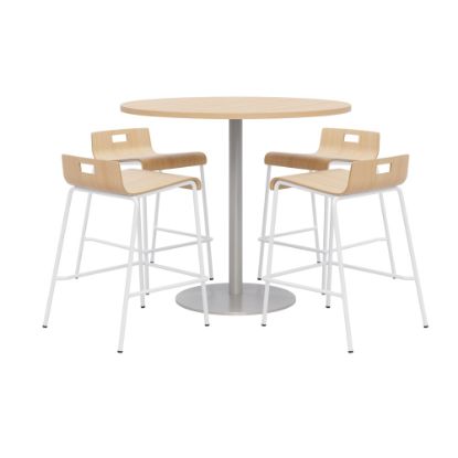 Picture of KFI Studios Proof Round High Bistro Table With 4 Low Back Stools, Natural/Silver Table, Natural/White Chairs