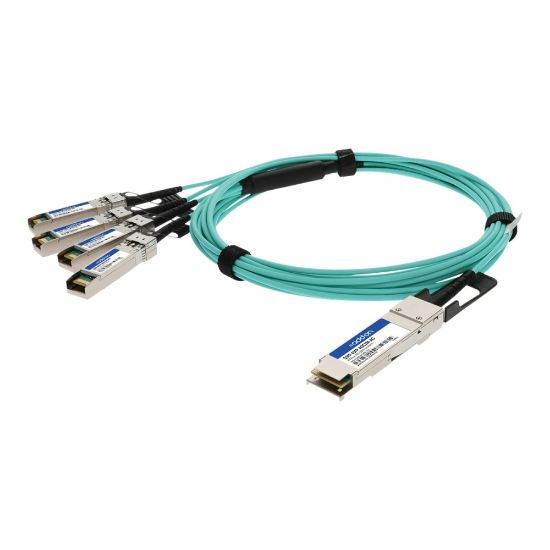 Picture of AddOn 3m Industry Standard QSFP+ Breakout AOC - 40GBase direct attach cable - SFP+ (M) to QSFP+ (M) - 3 m - fiber optic - active