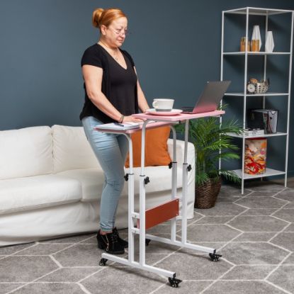 Picture of Mind Reader 22inW Portable Rolling Standing Desk With Adjustable Height, Pink