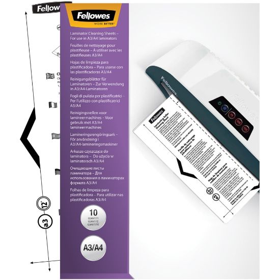 Picture of Fellowes FEL5320603 Laminator Cleaning Sheets, 11inH x 8-1/2inW, Pack Of 10 Sheets