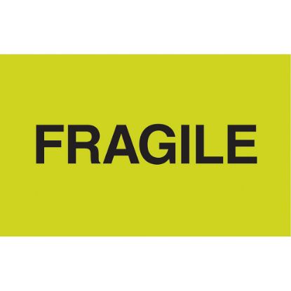 Picture of Tape Logic Preprinted Shipping Labels, DL2421, "Fragile", 3in x 5in, Fluorescent Green, 500 Per Roll