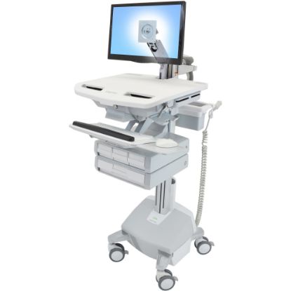 Picture of Ergotron StyleView Cart with LCD Arm, LiFe Powered, 4 Drawers - 4 Drawer - 34 lb Capacity - 4 Casters - Aluminum, Plastic, Zinc Plated Steel - White, Gray, Polished Aluminum